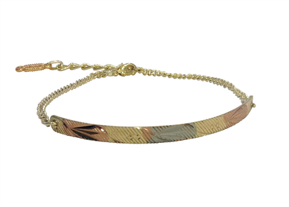 Tri Tone Gold Plated Diamond Cut Charm Bangle Bracelet